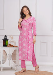 Pure Cotton Embroidered 3Pc Kurta, Pant, and Dupatta Set