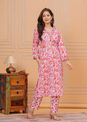 Floral Printed Cotton Embroidered 3Pc Kurta, Pant & Dupatta Set