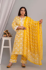 Cotton 3 Pc Kurta Set Embellished with Crochet Lace Detailing