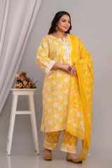 Cotton 3 Pc Kurta Set Embellished with Crochet Lace Detailing
