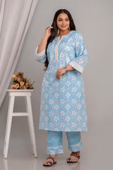 Cotton 3 Pc Kurta Set Embellished with Crochet Lace Detailing