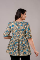 Casual Cotton Printed Flared Top