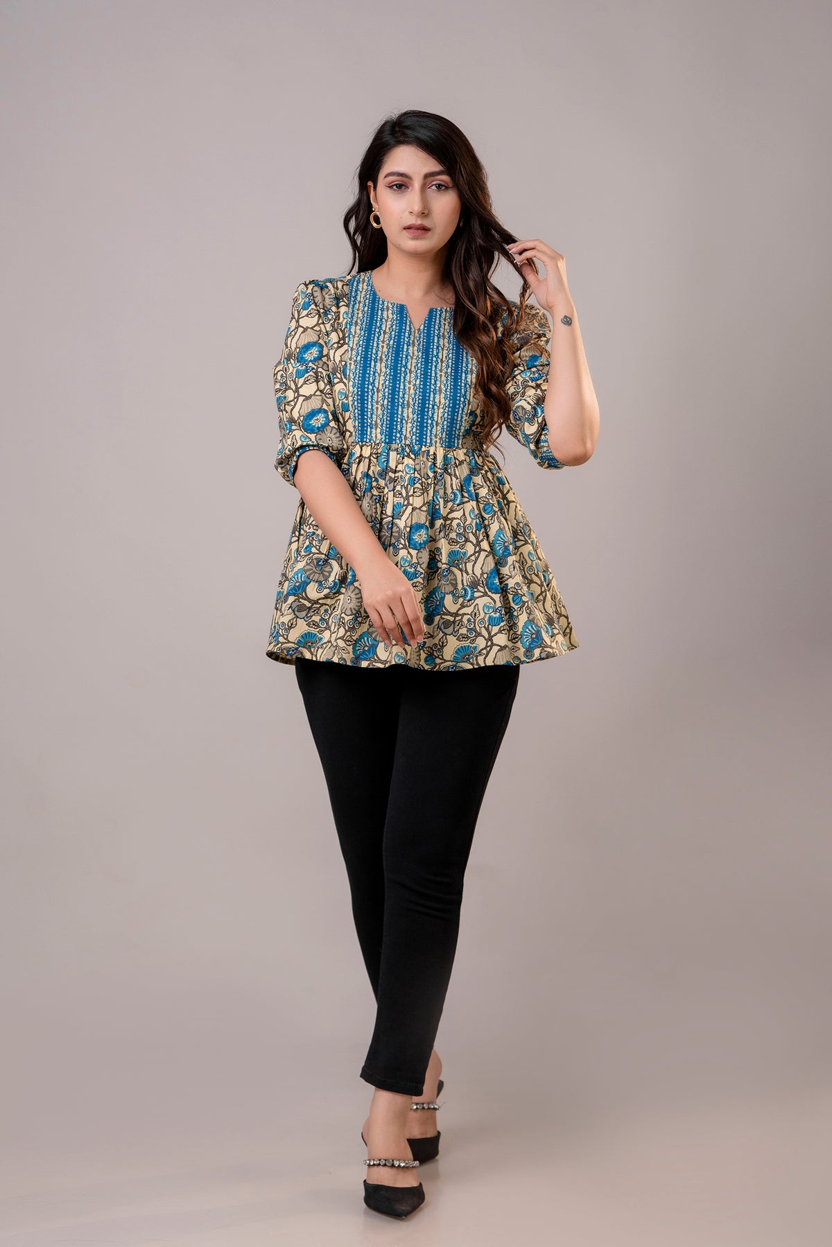 Casual Cotton Printed Flared Top