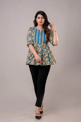 Casual Cotton Printed Flared Top