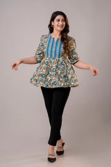 Casual Cotton Printed Flared Top