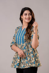 Casual Cotton Printed Flared Top
