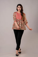 Casual Cotton Printed Flared Top
