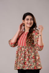Casual Cotton Printed Flared Top