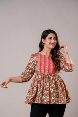 Casual Cotton Printed Flared Top