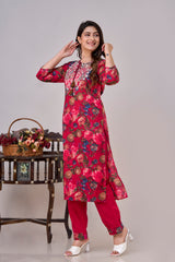 Embroidered Kurta Set with Stylish Pleated Pants