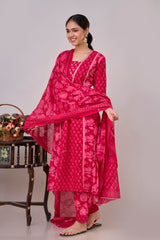 Pure Cotton Printed Embroidered 3PC Kurta Set