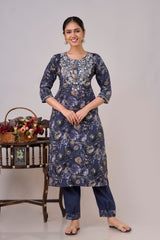 Embroidered Kurta Set with Stylish Pleated Pants