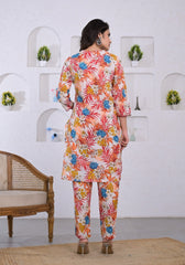 Pink Cotton Printed Co-ord Set with Kantha Work