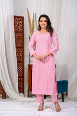 Baby Pink Pure Cotton Embroidered 3Pc Kurta, Pant, Dupatta Set